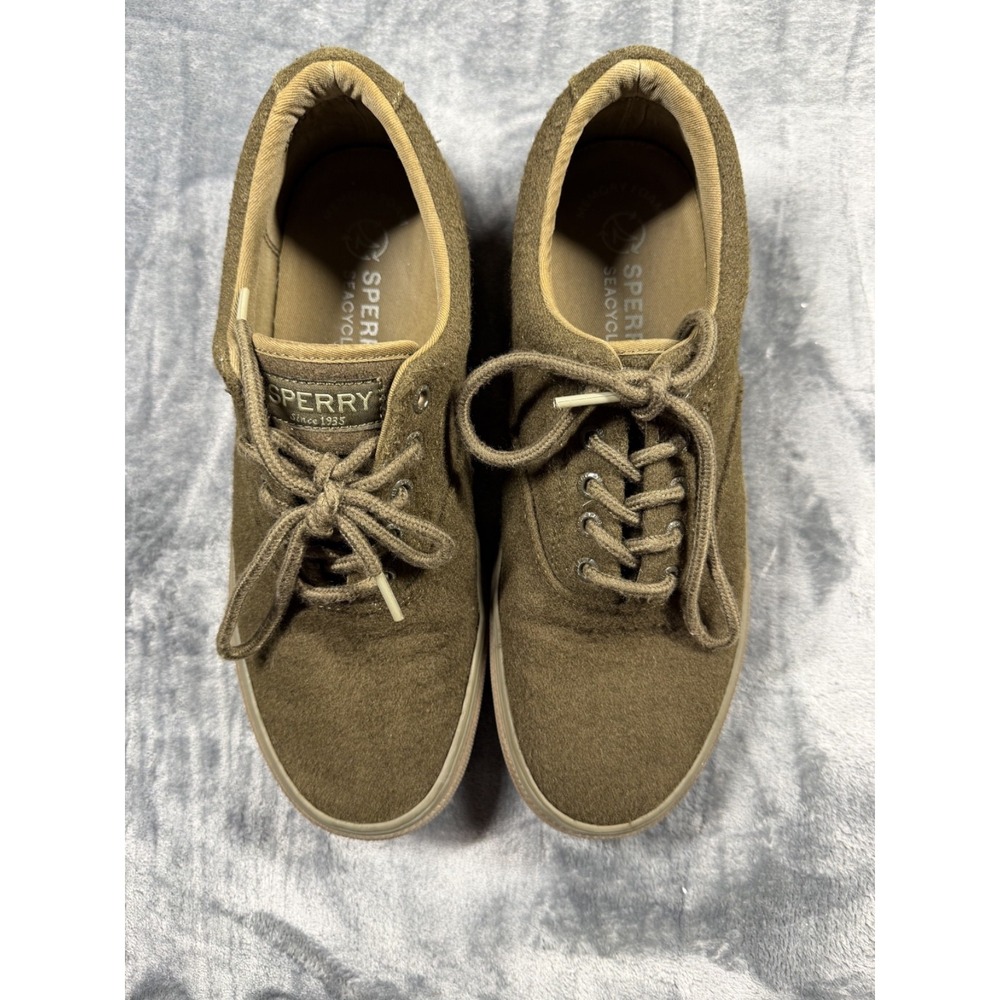 Sperry SeaCycled Men 9.5 Olive Recycled Wool Sneaker STS25389 Casual Boat Shoe
